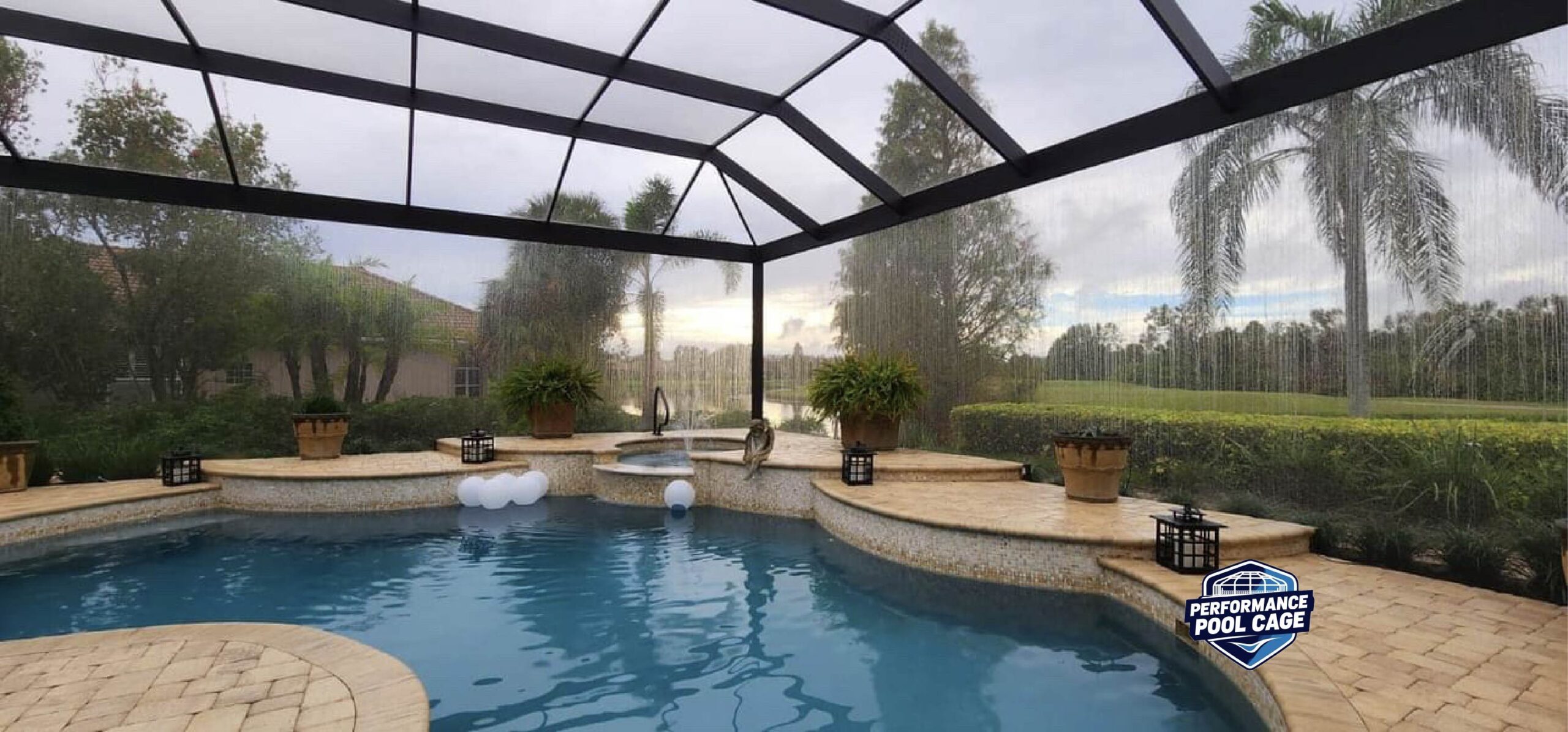 Pool cage painting and re screen in Venice Florida with a Panoramic view Installation in Sarasota Florida 2 scaled